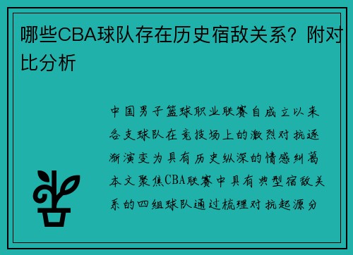 哪些CBA球队存在历史宿敌关系？附对比分析
